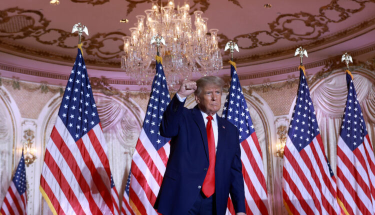 Former U.S. President Donald Trump gestures during an event at his Mar-a-Lago home on Nov. 15, 2022 in Palm Beach, Florida. (Photo by Joe Raedle/Getty Images)