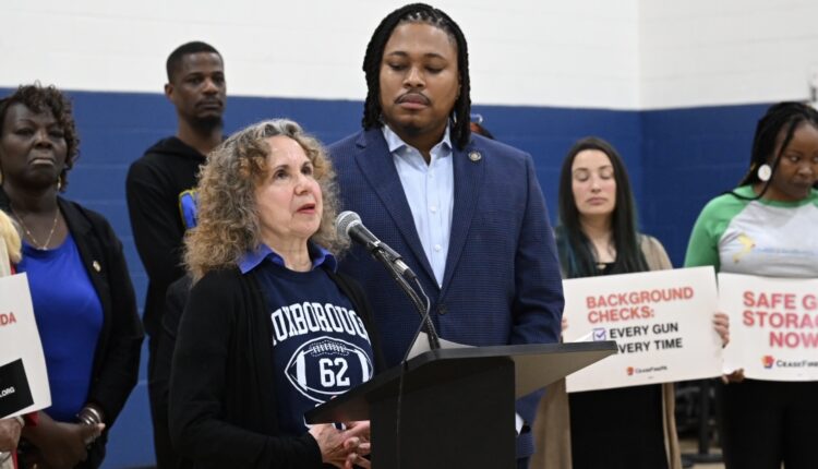 Marge LaRue speaks during a news conference in Philadelphia on Thursday, March 30, 2023 (Pa. House Democratic Caucus photo).